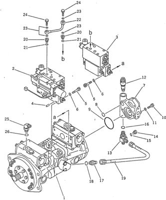 708-23-04014 PC100-5 120-5 150-5 Pengumpulan Pompa Hidraulik (HPV55+55) Komatsu Bagian